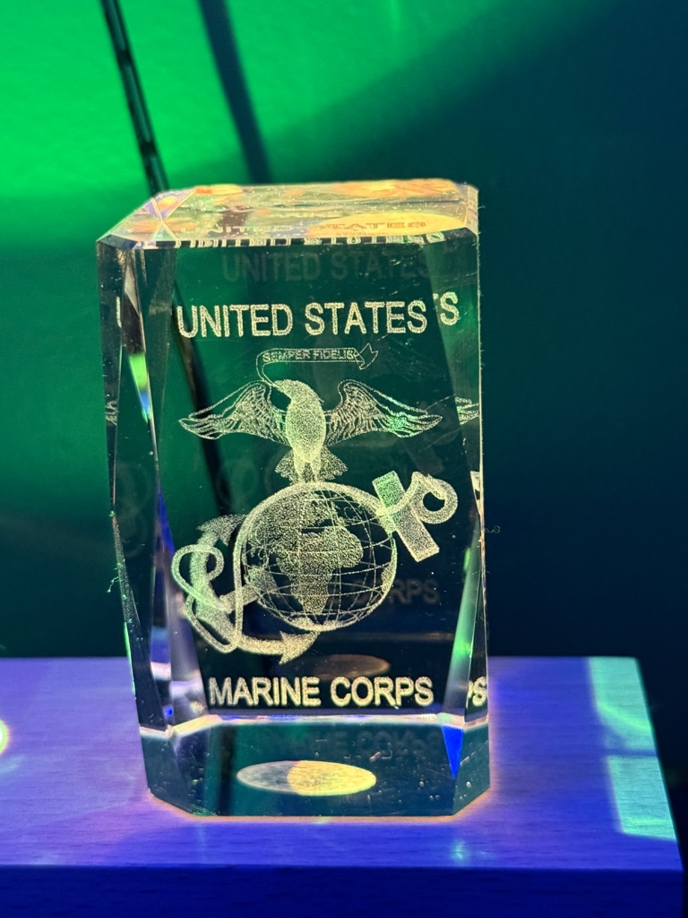 United States Marine Corps Etched Crystal Block - Clear